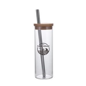 25 oz. Boba Glass Tumbler With Bamboo lid