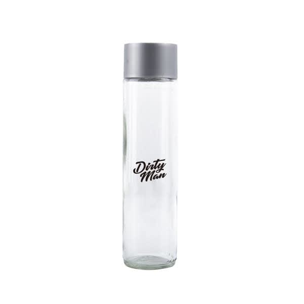 A drink bottle featuring a transparent glass design with a silver lid and a logo on the front. 500ml Glass Water Bottle - Image 1