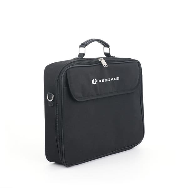 A black laptop bag with a handle, featuring a front pocket and a logo. Suitable for carrying laptops and essentials. Laptop Bag With Handle - Image 1