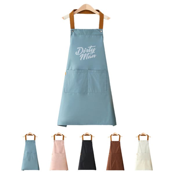 A personalised canvas kitchen apron in blue with tan straps, featuring pockets and available in various colours. Personalized Canvas Kitchen Apron - Image 1