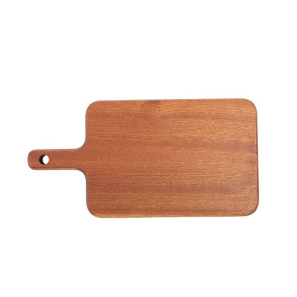 A wooden chopping board with a handle, featuring a smooth surface in a rich brown colour. Wooden Chopping Board With Handle - Image 1