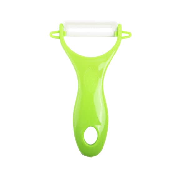 A green plastic household peeler with a white peeling blade, designed for kitchen use. Promotional Plastic Household Peeler - Image 1