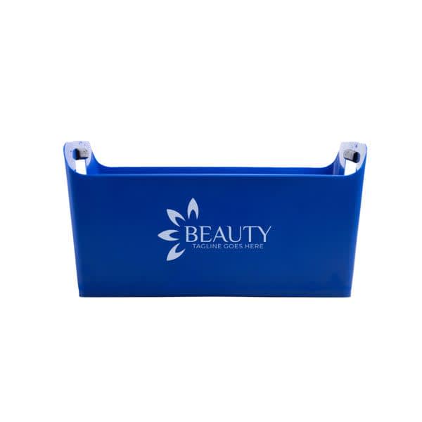 A blue square ice bucket with a logo, featuring a sleek design and sturdy handles. 12L Square Ice Bucket - Image 1