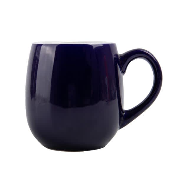 A round 13 oz. ceramic coffee cup in a deep blue colour with a curved handle and a glossy finish. 13 oz. Round Ceramic Coffee Cup - Image 1