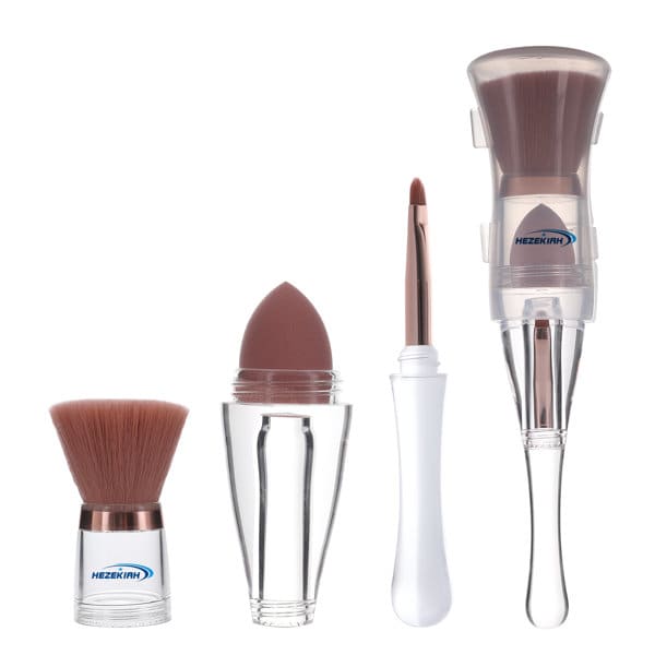A 3 in 1 makeup brush set featuring a clear handle, brown bristles, and a white applicator. Includes various brush types. 3 in 1 Makeup Brush - Image 1