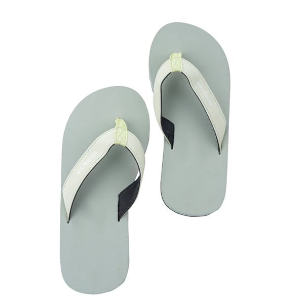 Beach flip flops in green and white with a black strap, featuring a logo on the side. Beach Flip Flops - Image 1