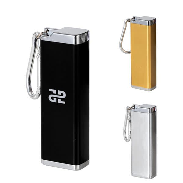 A portable aluminium alloy cigarette case available in black, gold, and silver, featuring a carabiner clip and logo. Portable Aluminium Alloy Cigarette Case - Image 1