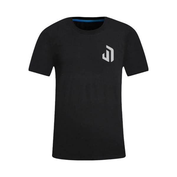 A black cotton short sleeve round neck t-shirt with a logo on the front. Cotton Short Sleeve Round Neck T-shirt - Image 1