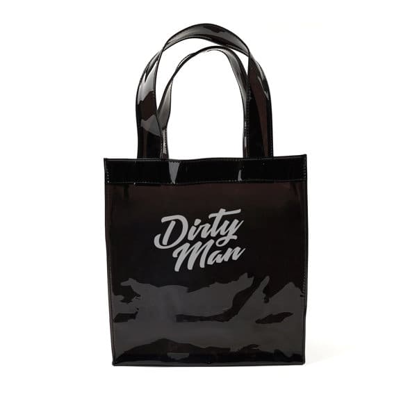 A black clear PVC jelly handbag with two handles and a logo on the front. Custom Clear PVC Jelly Handbag - Image 1