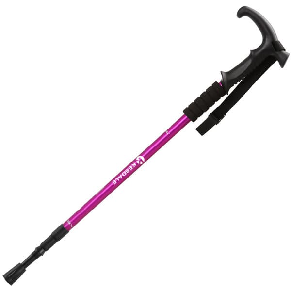 A pink Aluminium Alloy Telescopic Trekking Pole with a rubber tip and a textured grip handle. Aluminum Alloy Telescopic Trekking Pole - Image 1