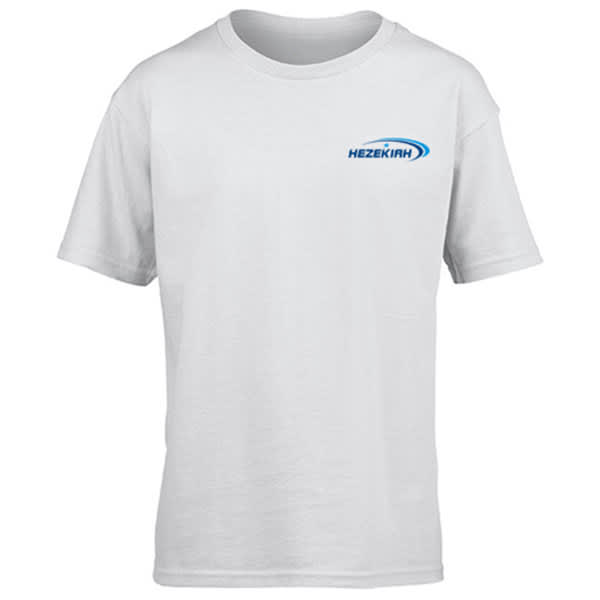 A white short-sleeved youth T-shirt featuring a logo on the front. Youth White Short-Sleeved T-shirt - Image 1
