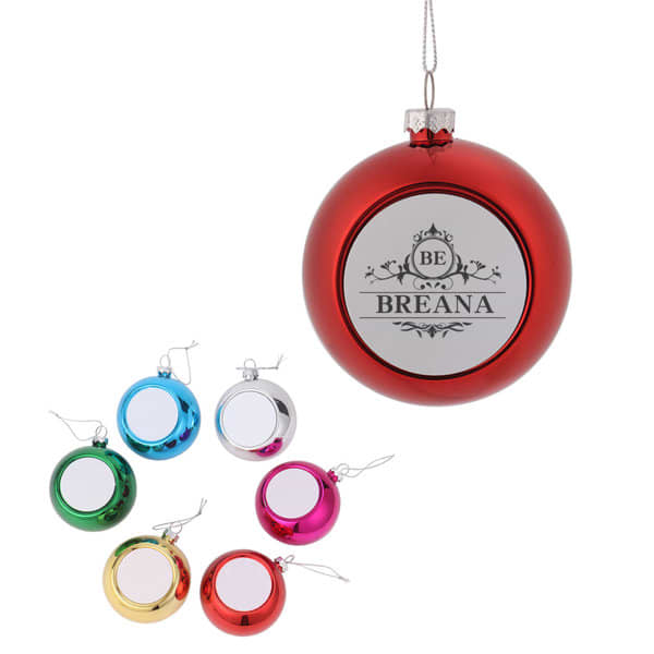 A red Christmas ball ornament with a silver cap, alongside six smaller, colourful ornaments in blue, green, silver, pink, and gold. 8cm Christmas Ball Ornament - Image 1