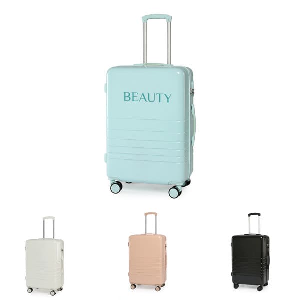 A large capacity suitcase in mint green with a logo, accompanied by white, rose gold, and black versions. 24‘' Large Capacity Suitcase - Image 1