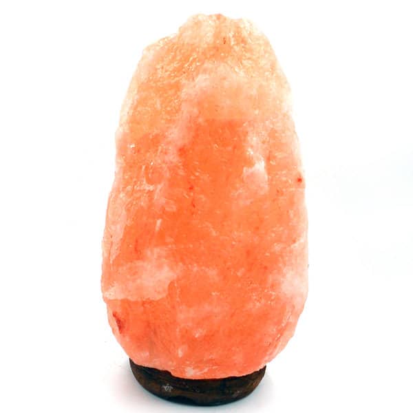 A pink Himalayan salt lamp with a wooden base, featuring a natural and organic shape. Himalayan Salt Lamp - Image 1