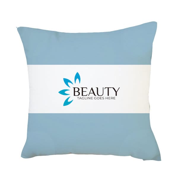 A blue and white pillowcase featuring a logo and a space for a tagline. Personalized Sports Pillowcase - Image 1