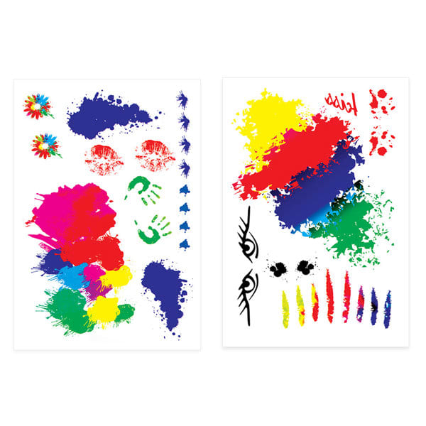Brightly coloured temporary tattoo stickers featuring various designs, including splashes, hands, and decorative elements. Waterproof Tattoo Sticker For Party - Image 1