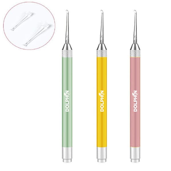 Three ear cleaners with light in pastel green, yellow, and pink, featuring interchangeable tips. Includes a logo. Ear Cleaner With Light - Image 1
