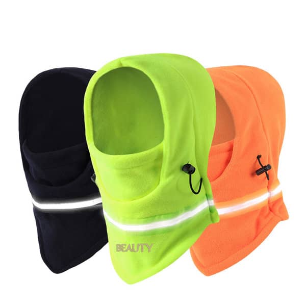 A reflective thermal fleece face ski mask available in black, bright green, and orange with adjustable features. Reflective Thermal Fleece Face Ski Mask - Image 1