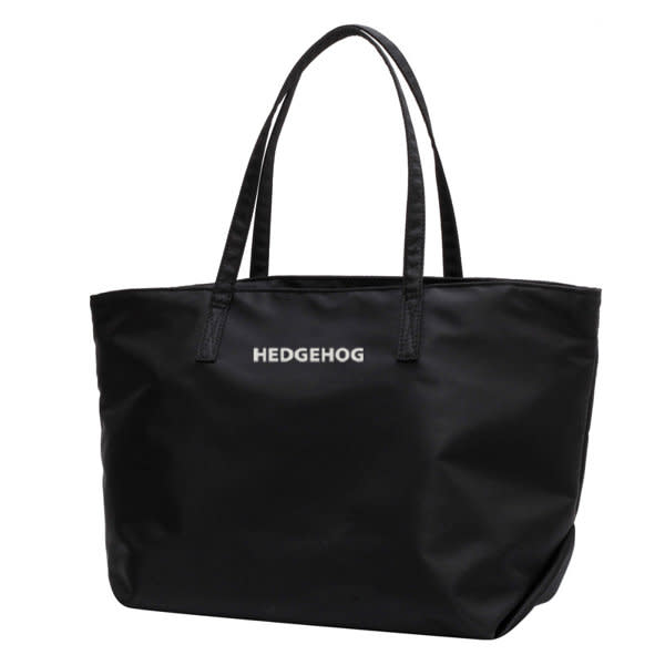 A large black nylon tote bag with two sturdy handles and a logo on the front. Large Nylon Tote Bag - Image 1