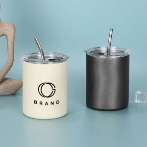 11oz. Insulated Stainless Steel Tumbler With Straw