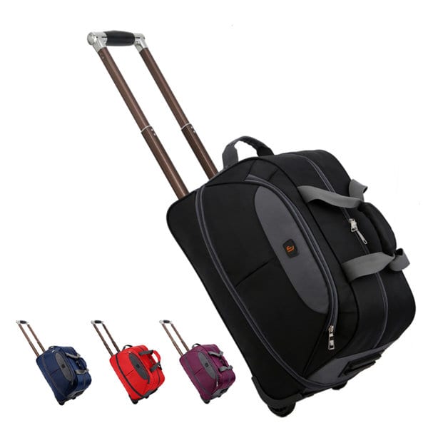 A large capacity wheeled suitcase in black with retractable handle, featuring multiple colour options including red, blue, and purple. Large Capacity Oxford Trolley Suitcase - Image 1