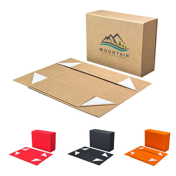 A custom foldable paper gift packaging box in natural brown, with red, black, and charcoal options, featuring a logo. Custom Foldable Paper Gift Packaging Box - Image 1