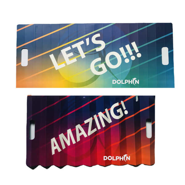 A foldable paper fan in vibrant colours with bold text, featuring a logo and a pleated design. Cheering Foldable Paper Fan - Image 1