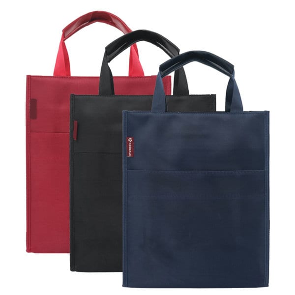 A collection of three handcarry document holders in red, black, and navy with handles and front pockets. Handcarry Document Holder - Image 1