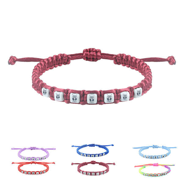 A braided bracelet in various colours, featuring letter beads with a central silver design and adjustable fastening. Braided Bracelet With Letter Beads - Image 1