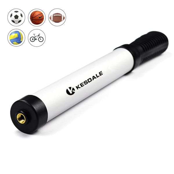 A portable mini bicycle pump in black and white, featuring a textured grip and a logo. Portable Mini Bicycle Pump - Image 1