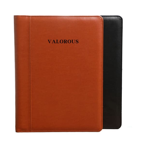 A multifunctional business portfolio folder in brown and black, featuring a logo on the front cover. Multifunctional Business Portfolio Folder - Image 1