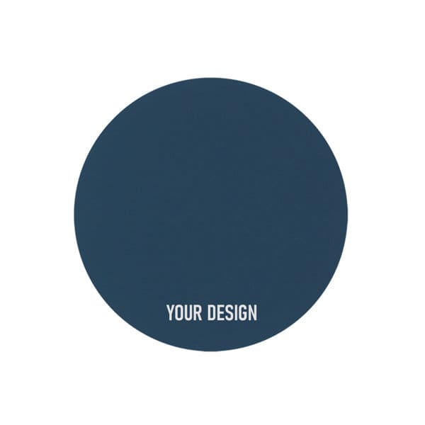 A round, 3.5-inch silicone coaster in navy blue, featuring a branding logo and a blank design area. 3.5 Inch Silicone Coaster - Image 1