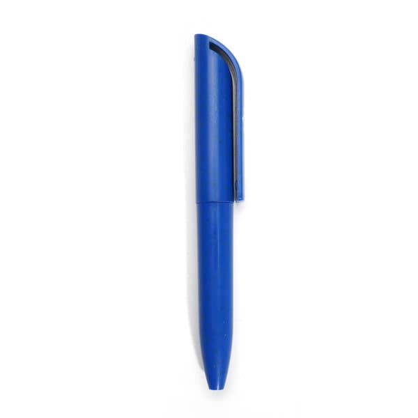 A blue mini rotatable ballpoint pen with a clip. The pen has a smooth, streamlined design and features branding. Mini Rotatable Ballpoint Pen - Image 1
