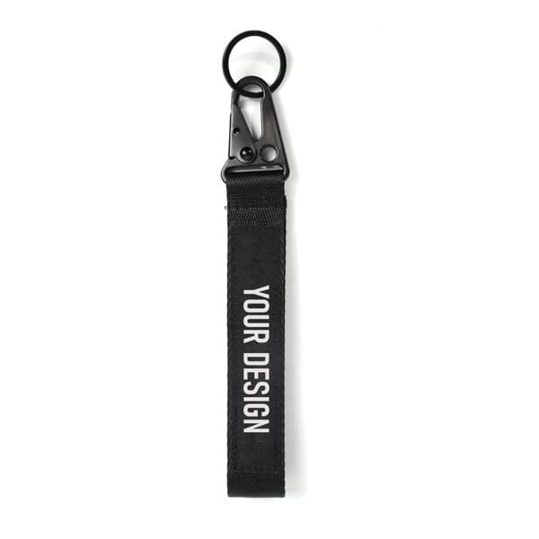 A black keychain lanyard with a metal clip and a section for custom design. Car Keychain Lanyard - Image 1