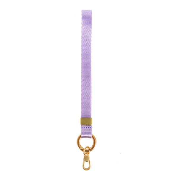 A lilac nylon phone lanyard with a gold metal ring and clip for attachment. Nylon Phone Lanyard - Image 1