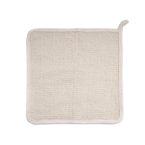 A sisal exfoliating washing cloth in beige, featuring a textured surface and a hanging loop. Durable Sisal Exfoliating Washing Cloth - Image 1