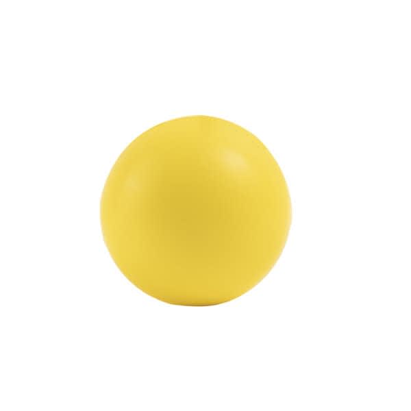 A round yellow PU foam stress ball with a smooth surface and a simple design. The item includes a logo. PU Foam Stress Ball - Image 1