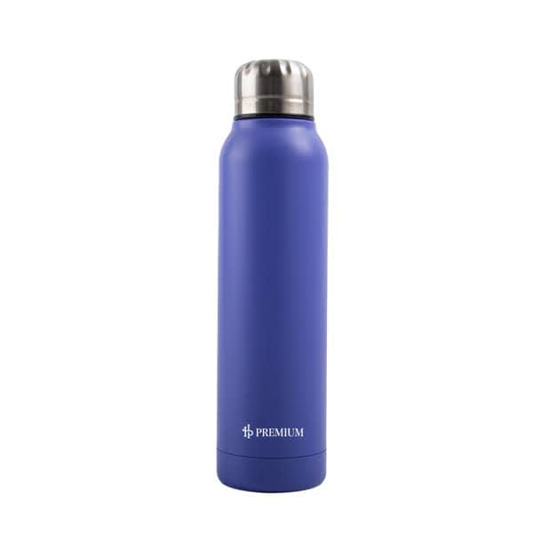 A drink bottle in a vibrant blue colour, made of stainless steel with an insulated design and a metallic cap. 12 oz. Stainless Steel Insulated Water Bottle For Kids - Image 1