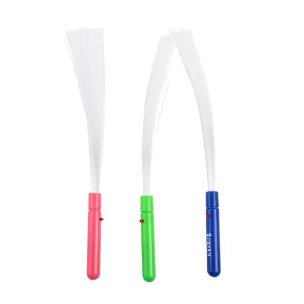 Three LED flashing fibre sticks in pink, green, and blue, featuring plastic handles and fibre strands at the top. LED Flashing Fiber Stick - Image 1