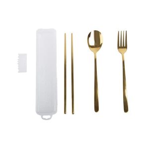 3Pcs Golden Flatware Set With Storage Box