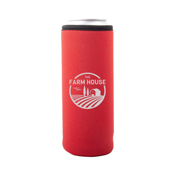 A drink bottle sleeve in bright red neoprene with a logo, designed for 17 oz bottles. 17 oz. Neoprene Bottle Sleeve - Image 1