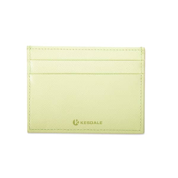 A light green pocket card holder with multiple card slots and a logo. Simple and stylish design. Colorful Pocket Card Holder - Image 1