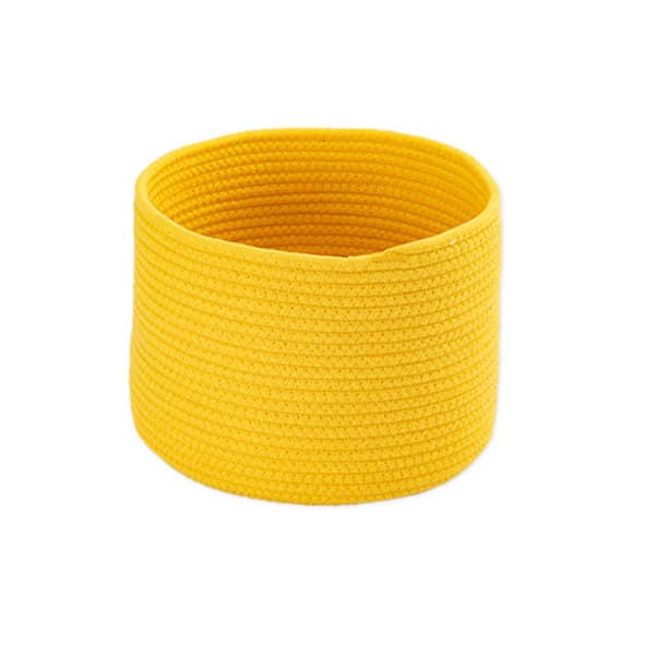 A yellow cotton rope storage basket with a simple, woven design and a rounded shape. Custom Cotton Rope Storage Basket - Image 1