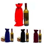 Custom Flannel Wine Bottle Bag With Drawstring