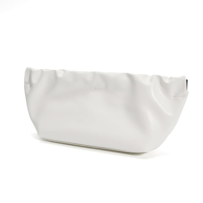 A white PU leather pouch with a squeeze top design, ideal for storing sunglasses and accessories. PU Leather Squeeze Top Sunglasses Pouch - Image 1