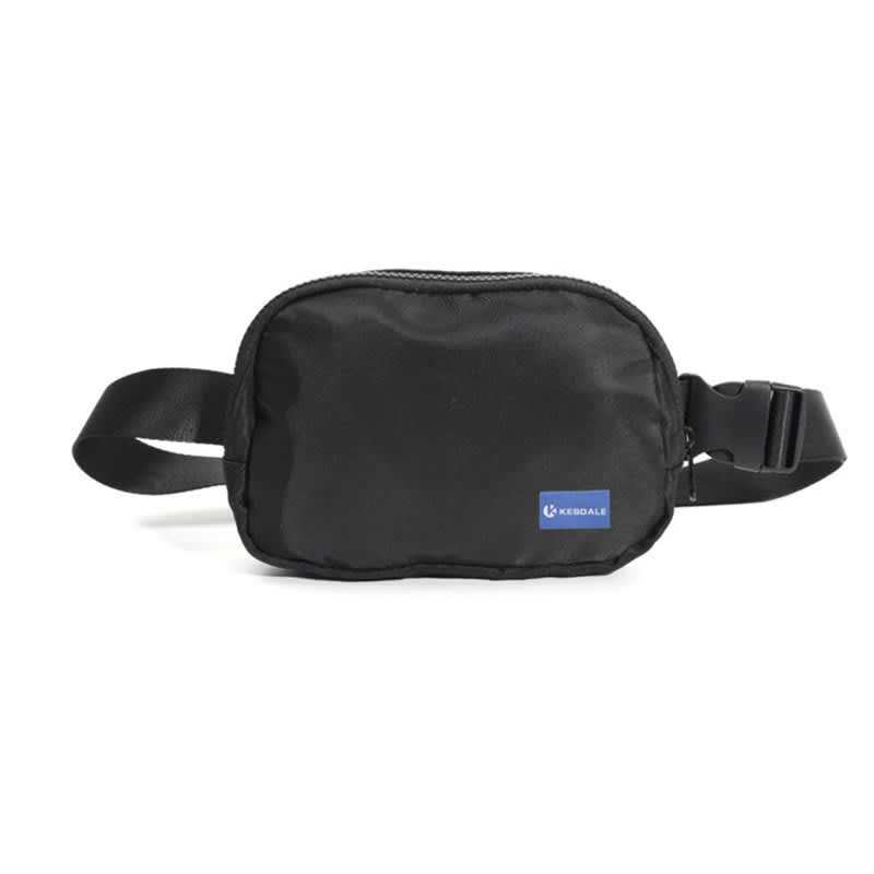 A black fanny pack with an adjustable strap and a small logo. The bag features a zippered closure. Fanny Pack With Adjustable Strap - Image 1
