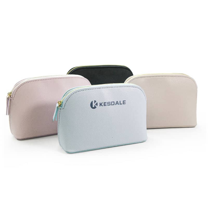 A collection of lightweight makeup organiser bags in pink, black, and two shades of cream, featuring a logo. Women Lightweight Makeup Organizer Bag - Image 1