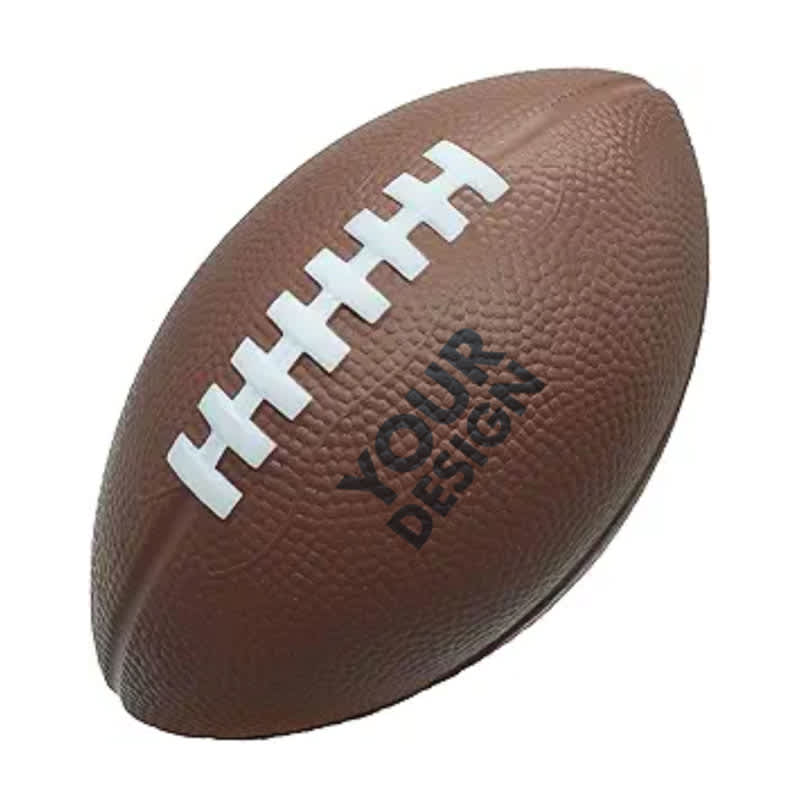 A brown soft rugby football with white stitching and a logo featuring "YOUR DESIGN". Soft Rugby Football - Image 1