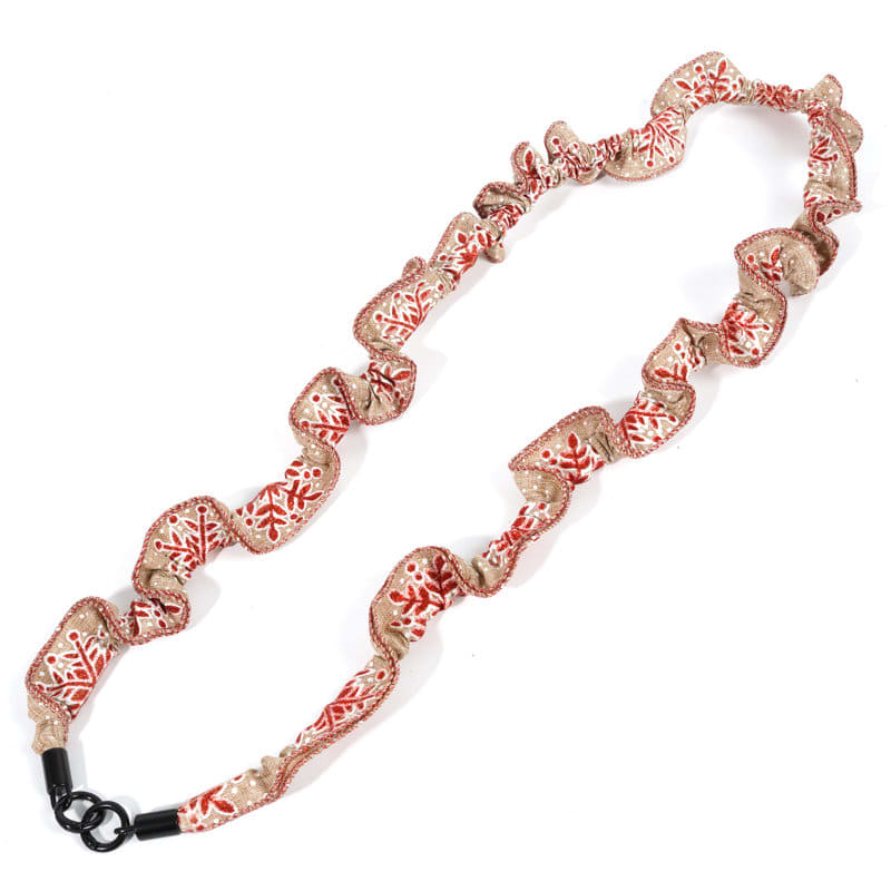 A patterned lanyard featuring red and beige designs, designed for holding phones or ID badges. Personalized Phone Lanyard - Image 1