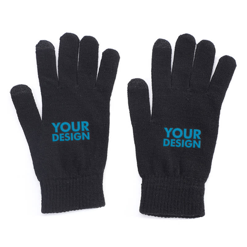 A pair of black gloves with a logo on the back of each hand. They are designed for touch screen use. Winter Touch Screen Gloves - Image 1